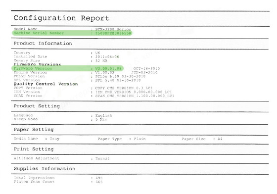 Configuration report