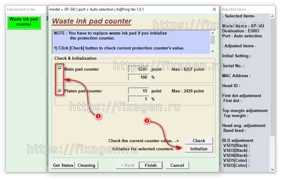 Epson xp 342 сброс памперса adjustment program