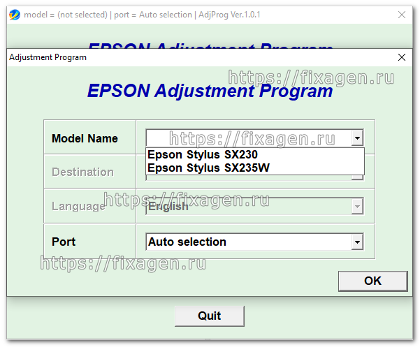 Adjustment program для Epson Stylus SX230, SX235W Ver. 1.0.1